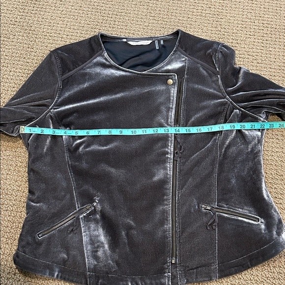 Soft Surroundings Velvet Moto Style Asymmetrical Zip Up Jacket XL Gray Taupe - Picture 13 of 16